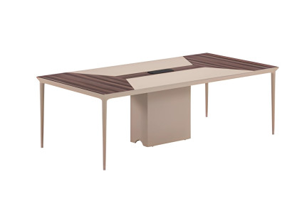 Beige konferensbord med trästruktur och modern design för kontor och möten