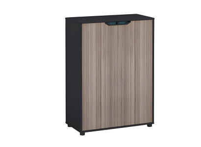 Modern skåp med utseende av brunt och svart trä och kvalitetsförvaringslådor