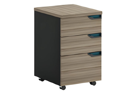 Svart och brun mobil byrå med 3 lådor och hjul för kontor