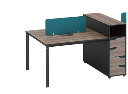 Modern skrivbord med förvaringsutrymme, avskiljande panel och träutseende