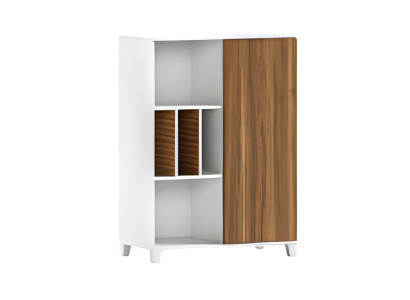 Modern vit skåp med öppna hyllor och eleganta dörrar