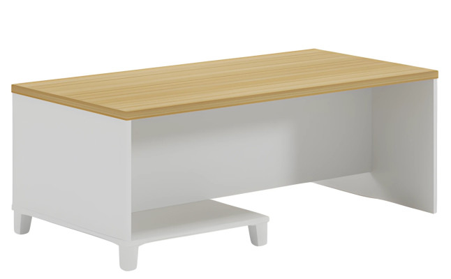 Modern kaffebord med vit struktur och träskiva för eleganta interiörer