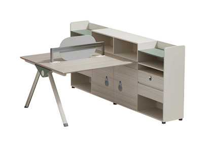 Modern beige table with storage space and backrest for office and home
