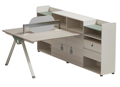 Modern beige table with storage space and backrest for office and home