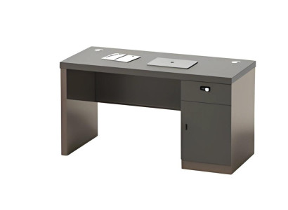 Modern svart bord med förvaring och kabelhantering