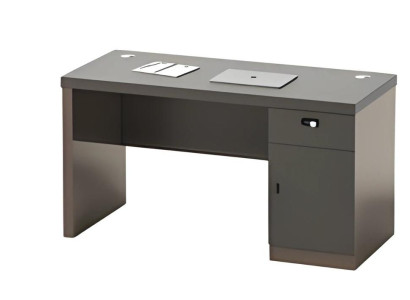 Modern svart bord med förvaring och kabelhantering