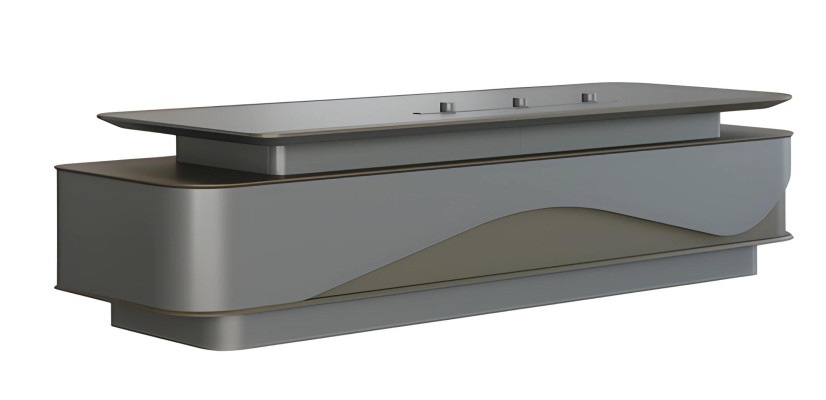 Modern grå och svart skrivbord med lyxig förvaring och kabelhantering