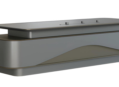 Modern grå och svart skrivbord med lyxig förvaring och kabelhantering