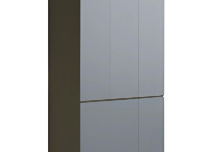 Modern grå skrivbordsskåp utan handtag, hög, med förvaringsutrymme, i enkel stil