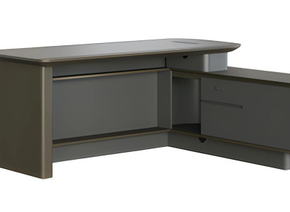 Modern grå hörnbord med förvaring och eleganta kabelgenomgångar