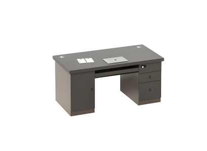 Modern svart och grå skrivbord med förvaringsutrymme och kabelhantering