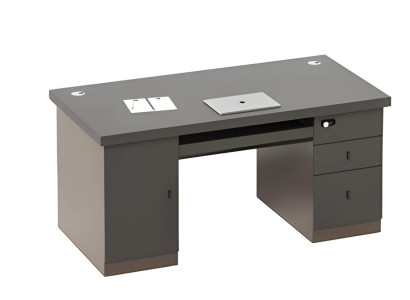 Modern svart och grå skrivbord med förvaringsutrymme och kabelhantering