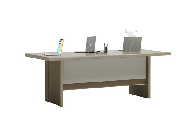 Elegant grå och beige kaffebord med stor arbetsyta