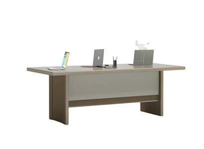 Elegant grå och beige kaffebord med stor arbetsyta