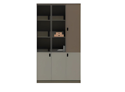 Modern gråbrun kontorsskåp med hyllor och dörrar