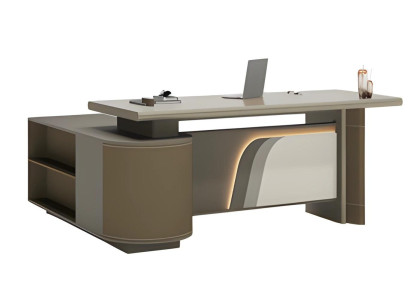 Modern brun och beige bord med LED-belysning för kontor och hemmakontor