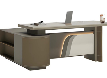 Modern brun och beige bord med LED-belysning för kontor och hemmakontor