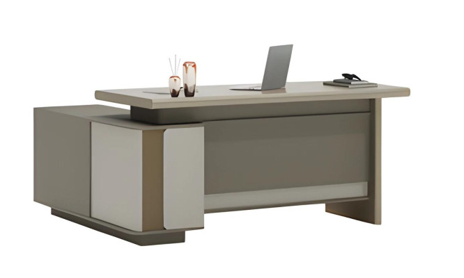 Modern beige gray table with drawers and LED lighting