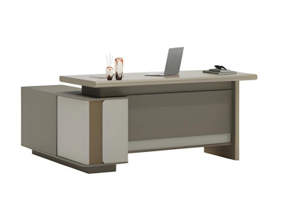 Modern beige gray table with drawers and LED lighting