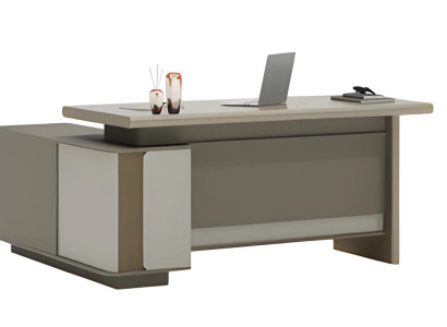 Modern beige gray table with drawers and LED lighting