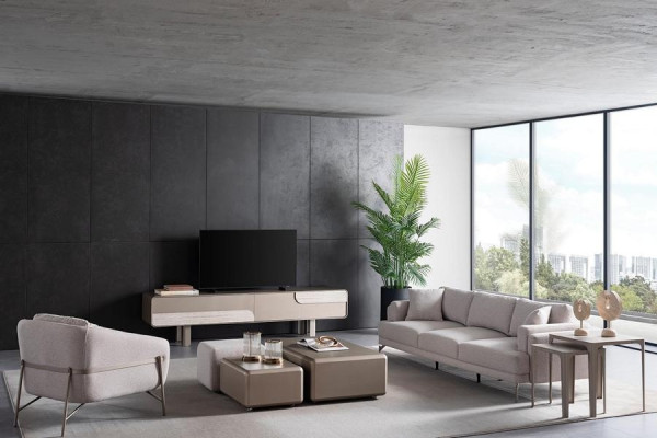 Modern och elegant vardagsrumset i beige