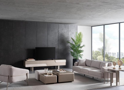 Modern och elegant vardagsrumset i beige