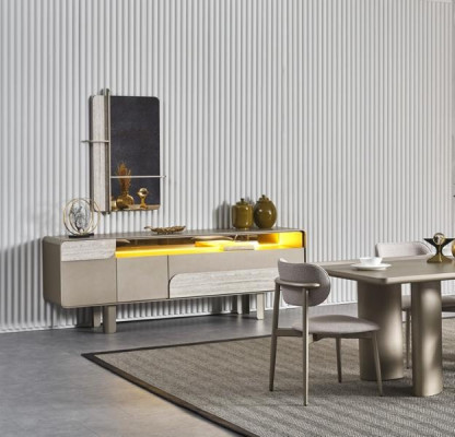 Elegant beige wooden console with mirror