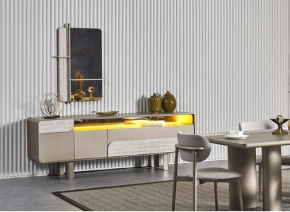 Elegant beige wooden console with mirror