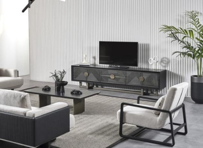 Modern brun tygsoffa och fåtölj