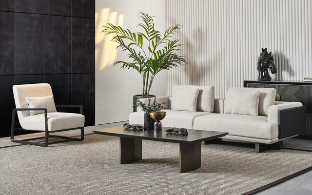 Elegant bänk i trä, 3 platser och fåtölj