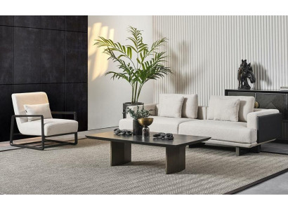 Elegant bänk i trä, 3 platser och fåtölj