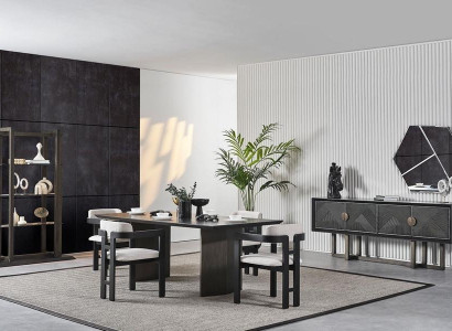 Elegant matbord i trä med 4 stolar och konsol