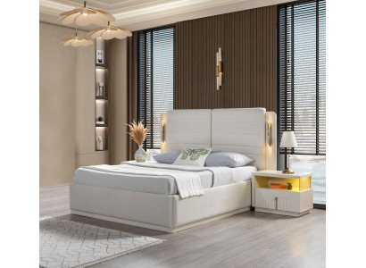 Elegant sängset med klädsel och 3 nattduksbord, 3-delat set