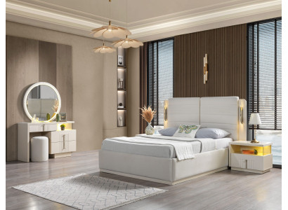 Modern och elegant sängset med 2 nattduksbord, 5 delar