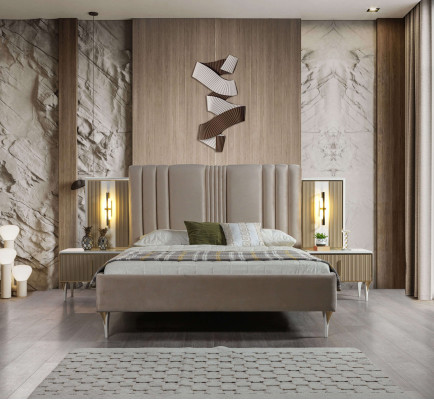 Elegant 3-delat möbelset med säng och nattduksbord