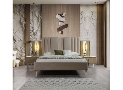 Elegant 3-delat möbelset med säng och nattduksbord