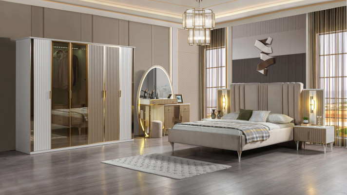 Modern sängset med 6 delar, inklusive sängbord