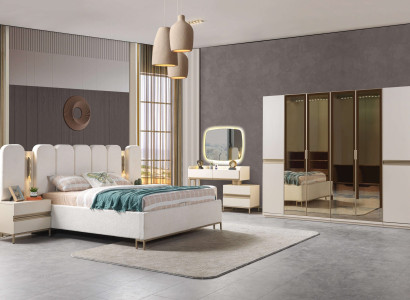Set av möbler för modernt sovrum Koko 6 delar med säng, garderob och nattduksbord