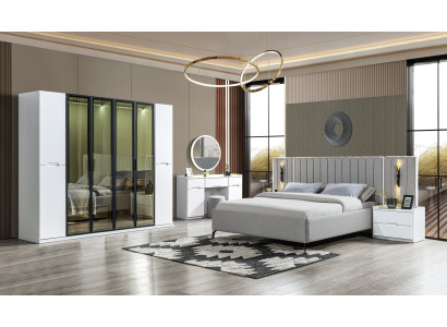 Sängmöbelset i fyra delar säng, garderob, nattduksbord, trä 6 delar