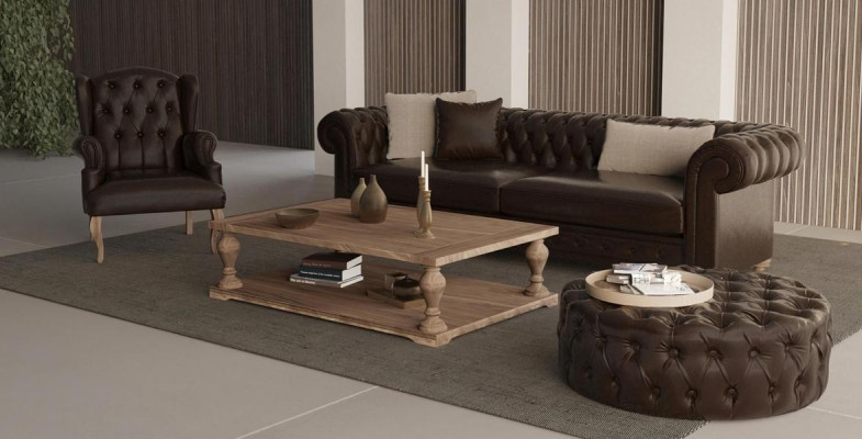 Elegant bänk, fåtölj och puff. Verklig komfort