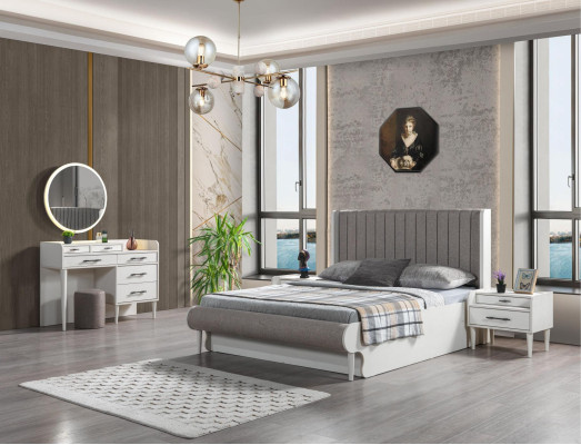 Set med 5 delar för sovrum. Säng, nattduksbord, garderob