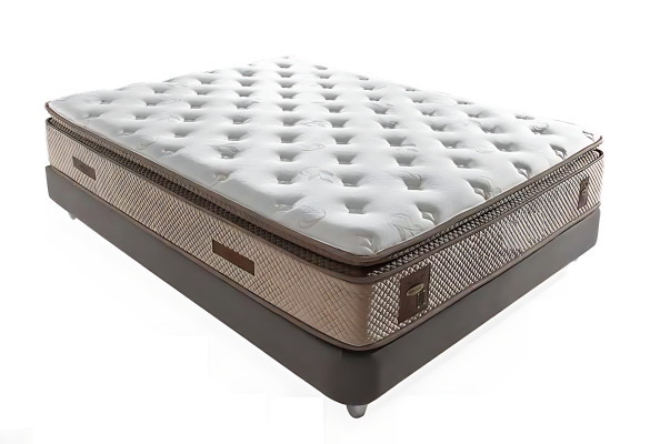 Ljus säng med tyg- och trä-madrass