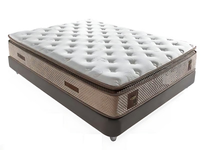 Ljus säng med tyg- och trä-madrass