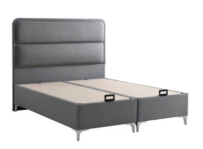 Säng modern grå med madrass av tyg och trä