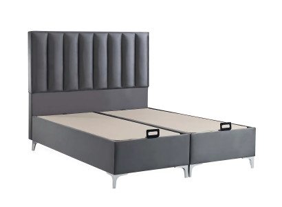 Elegant grå sängset med tyg och trä madrass