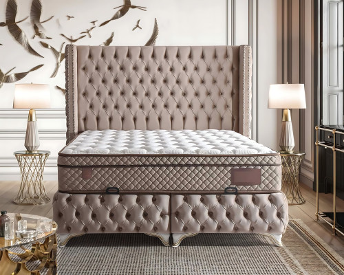 Säng elegant med brun tyg