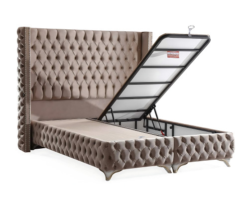 Säng elegant med brun tyg