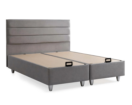 Säng elegant i tyg och trä med madrass