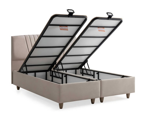 Säng elegant i tyg och trä