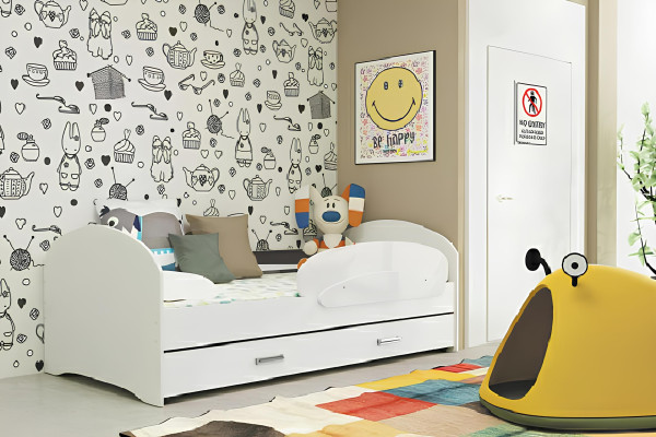 Säng för ungdomar, säng i massivt trä med låda, säng Luki TS